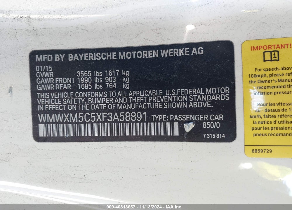 2015 MINI HARDTOP COOPER VIN: WMWXM5C5XF3A58891