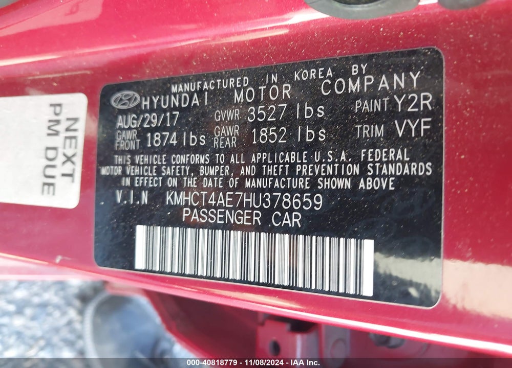 2017 HYUNDAI ACCENT VIN: KMHCT4AE7HU378659