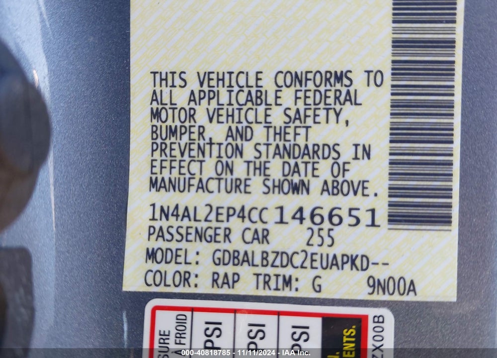 2012 NISSAN ALTIMA 2.5 S VIN: 1N4AL2EP4CC146651