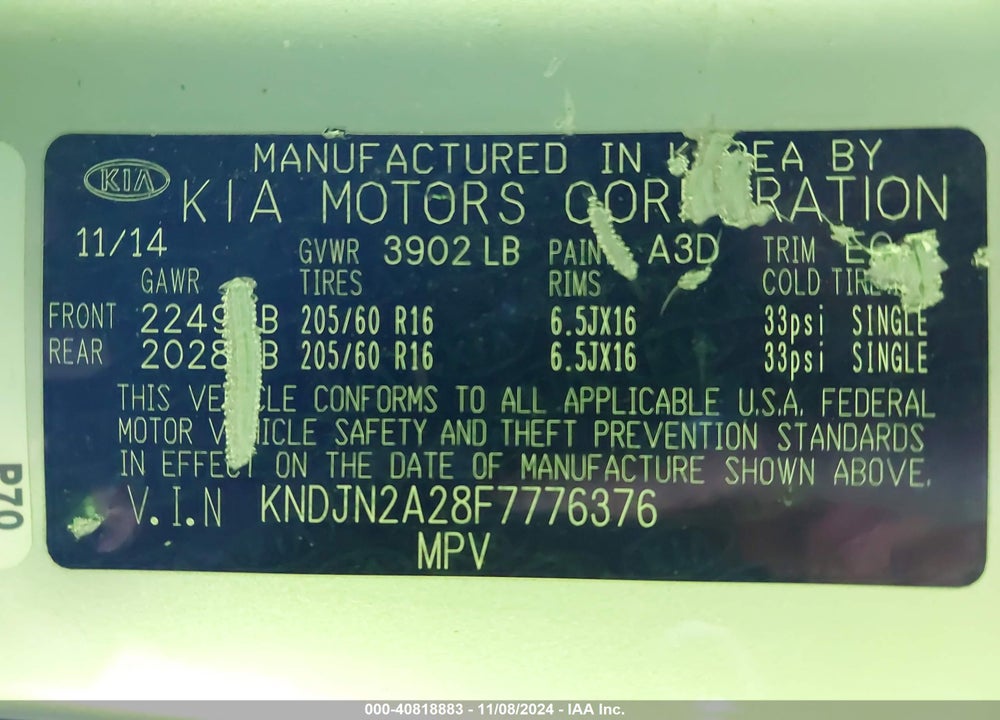 2015 KIA SOUL VIN: KNDJN2A28F7776376