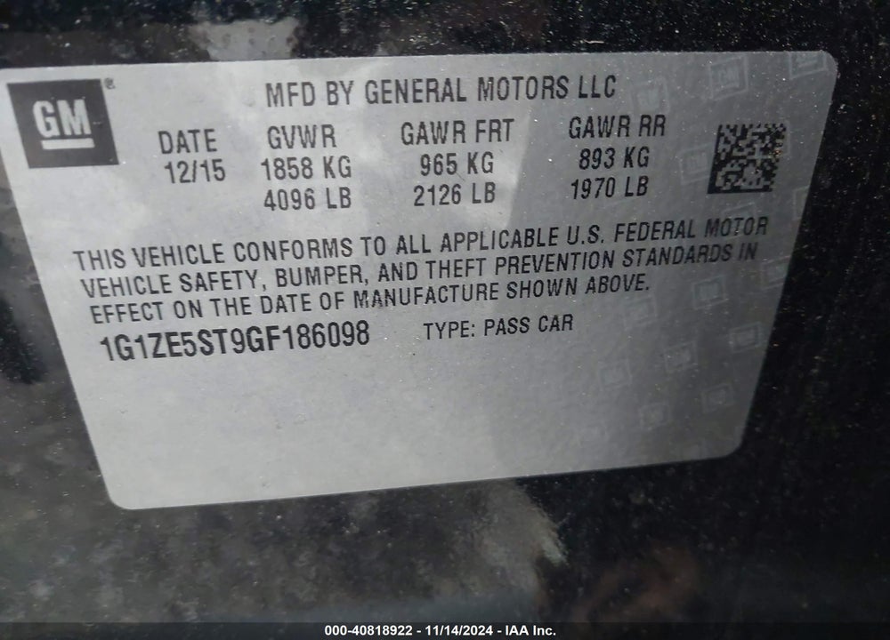 2016 CHEVROLET MALIBU VIN: 1G1ZE5ST9GF186098