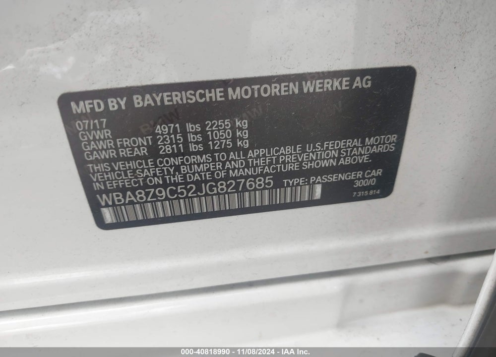 2018 BMW 330I GRAN TURISMO XDRIVE VIN: WBA8Z9C52JG827685