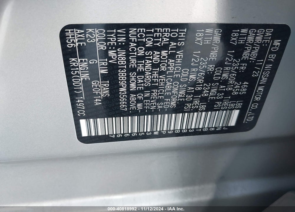2023 NISSAN ROGUE SV INTELLIGENT AWD VIN: JN8BT3BB9PW356667