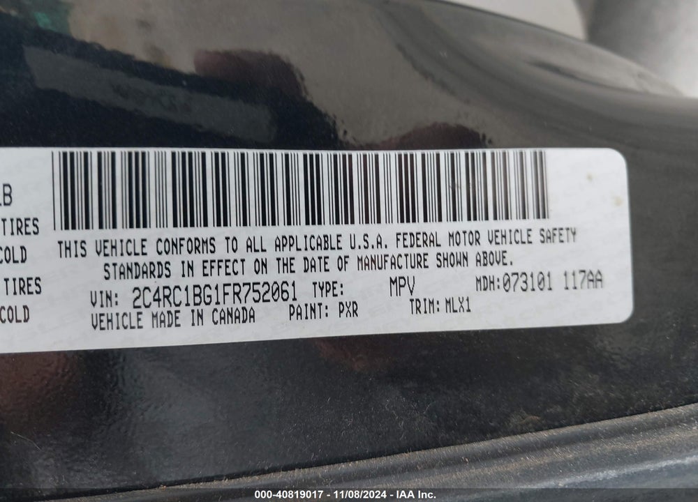 2015 CHRYSLER TOWN & COUNTRY VIN: 2C4RC1BG1FR752061