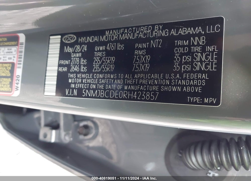 2024 HYUNDAI TUCSON SEL VIN: 5NMJBCDE0RH423857