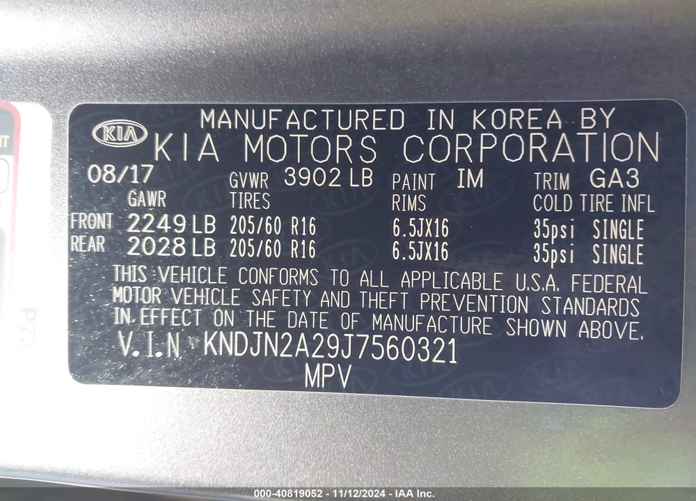 2018 KIA SOUL VIN: KNDJN2A29J7560321