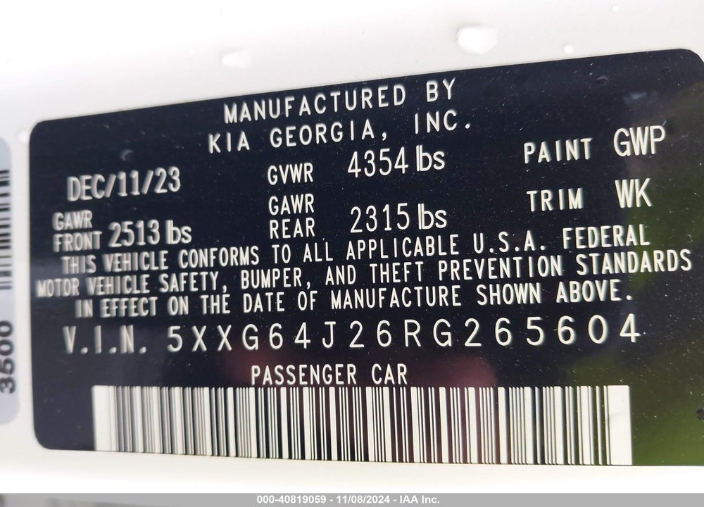 2024 KIA K5 GT LINE VIN: 5XXG64J26RG265604