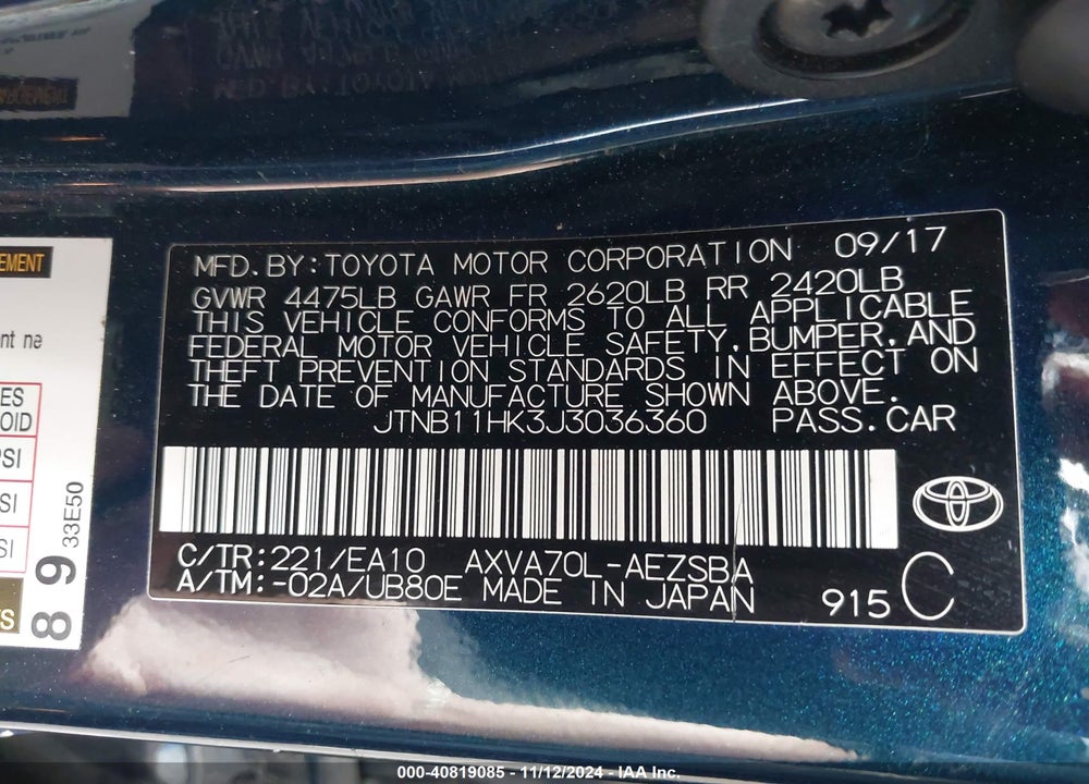 2018 TOYOTA CAMRY SE VIN: JTNB11HK3J3036360