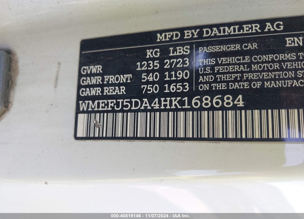 2017 SMART FORTWO VIN: WMEFJ5DA4HK168684