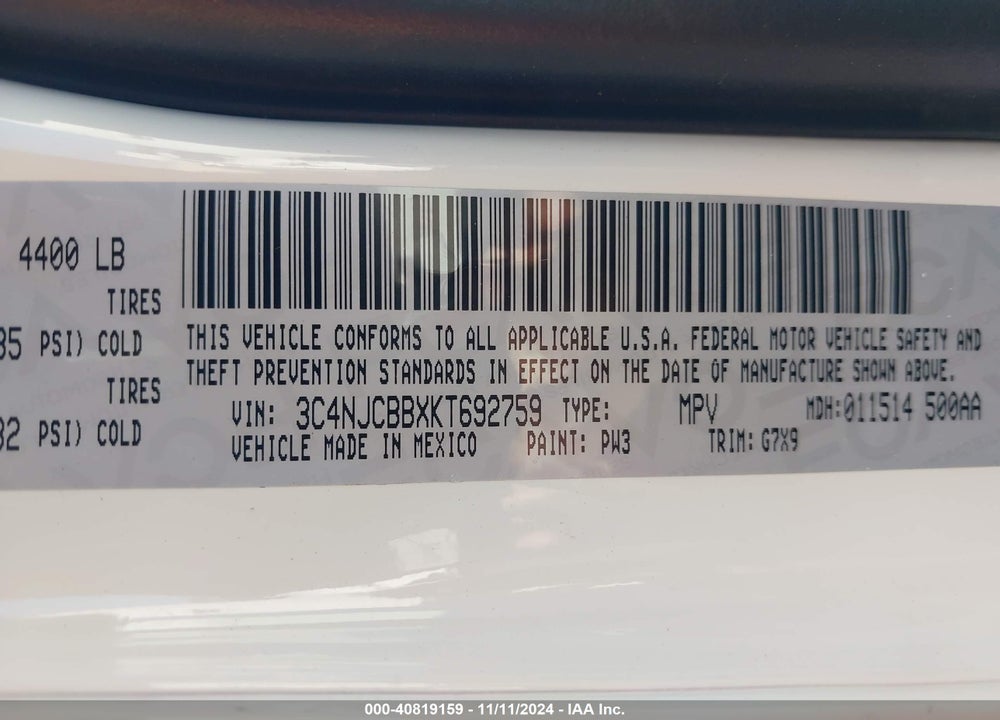 2019 JEEP COMPASS ALTITUDE FWD VIN: 3C4NJCBBXKT692759