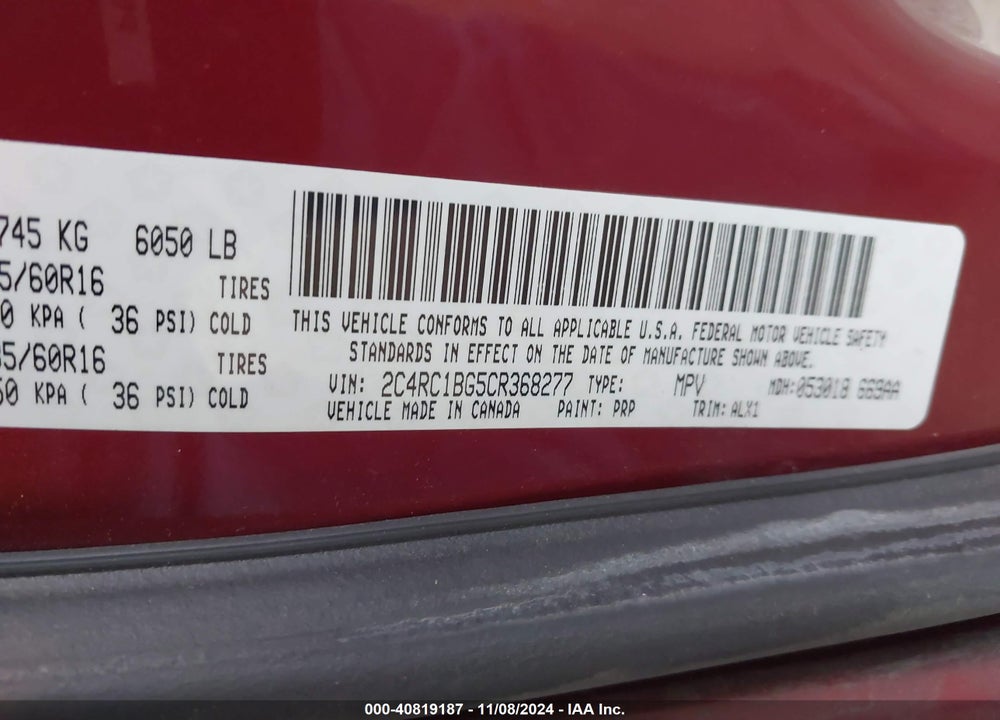 2012 CHRYSLER TOWN & COUNTRY TOURING VIN: 2C4RC1BG5CR368277