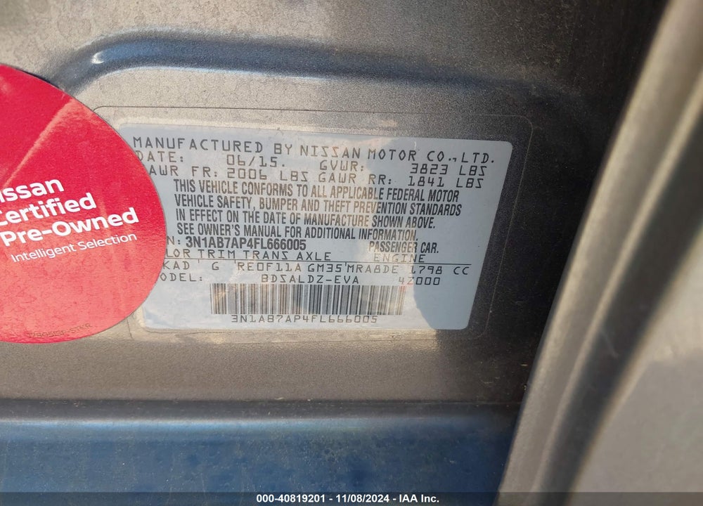 2015 NISSAN SENTRA SV VIN: 3N1AB7AP4FL666005