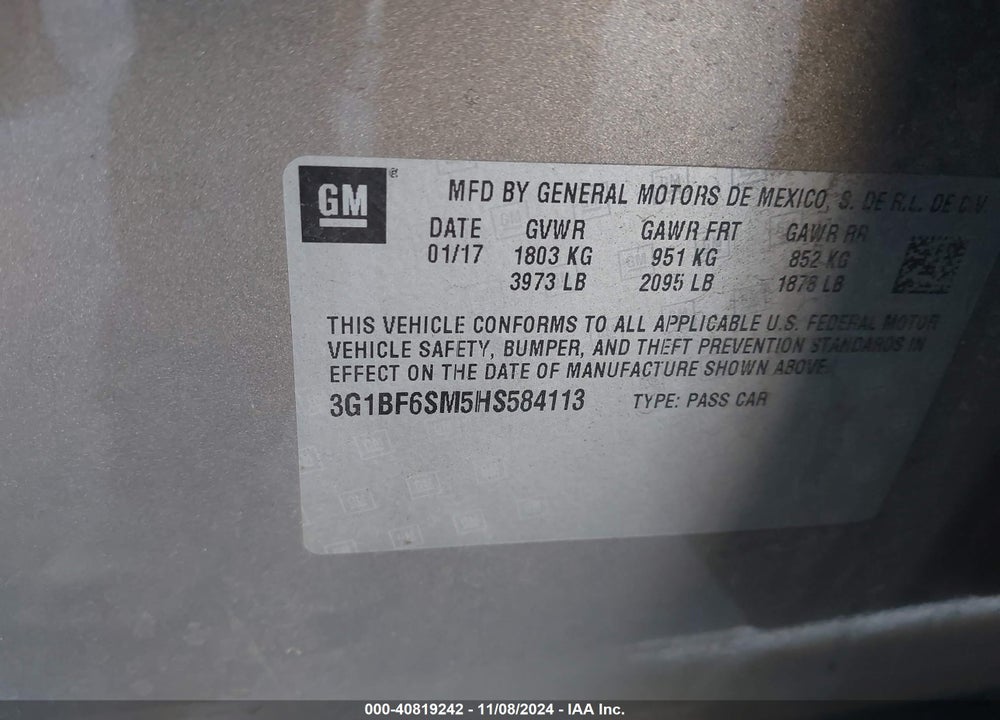 2017 CHEVROLET CRUZE PREMIER AUTO VIN: 3G1BF6SM5HS584113