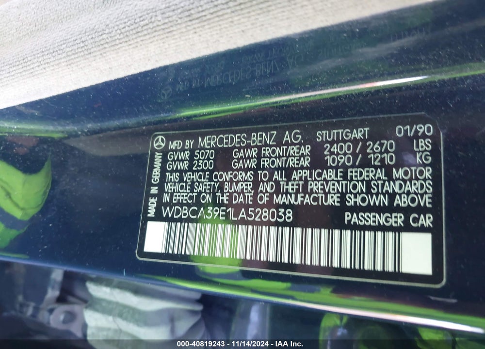 1990 MERCEDES-BENZ 560 SEL VIN: WDBCA39E1LA528038