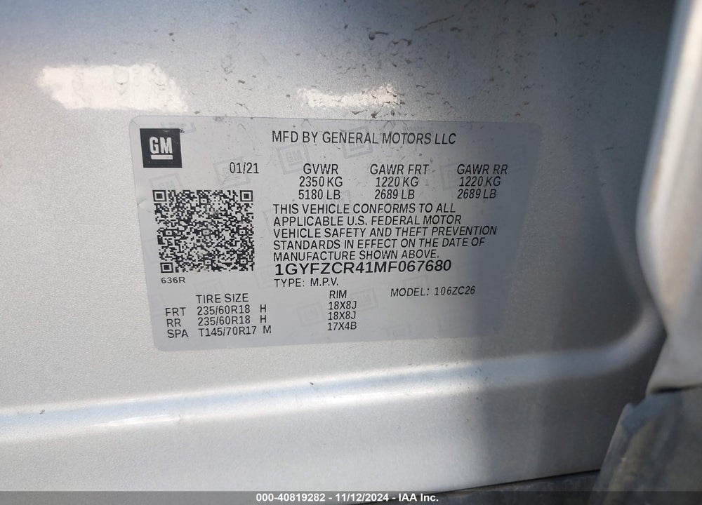 2021 CADILLAC XT4 FWD PREMIUM LUXURY VIN: 1GYFZCR41MF067680