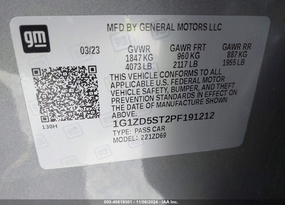 2023 CHEVROLET MALIBU FWD 1LT VIN: 1G1ZD5ST2PF191212