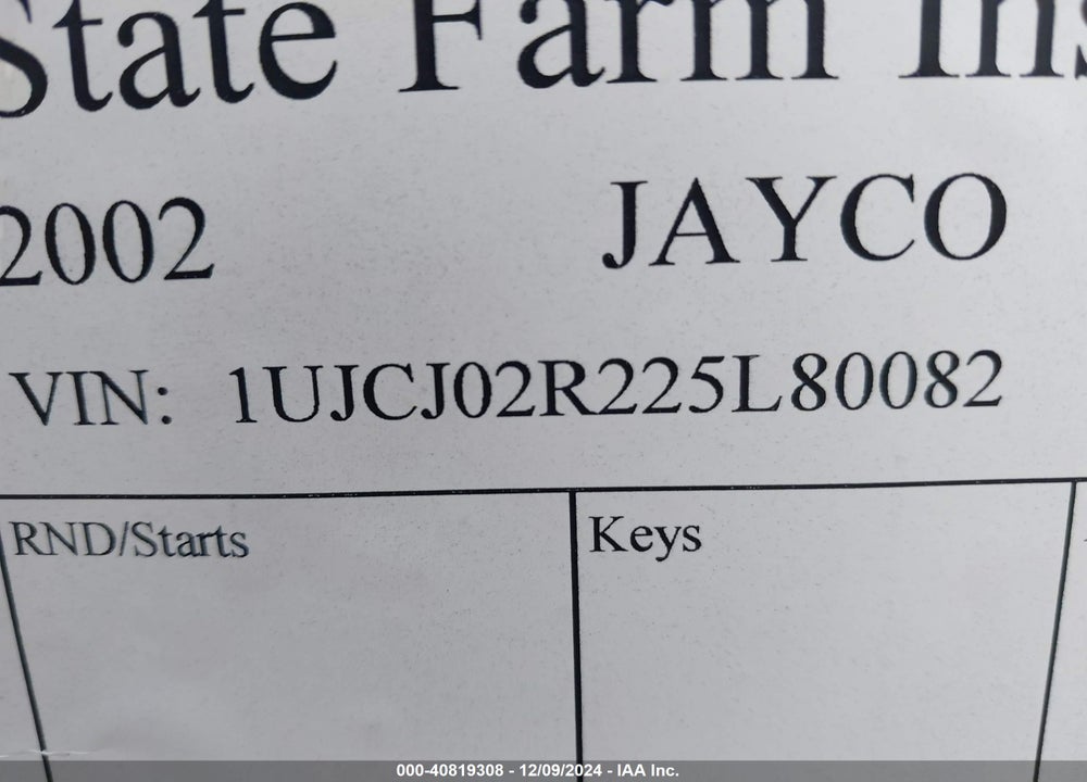 2002 JAYCO EAGLE VIN: 1UJCJ02R225L80082