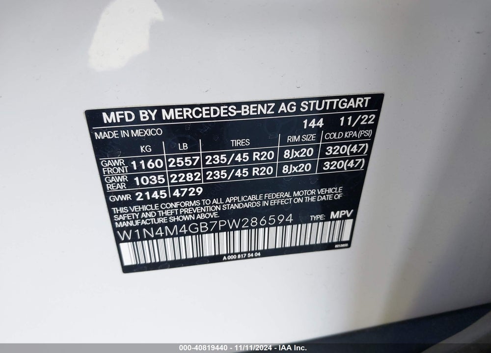 2023 MERCEDES-BENZ GLB 250 VIN: W1N4M4GB7PW286594