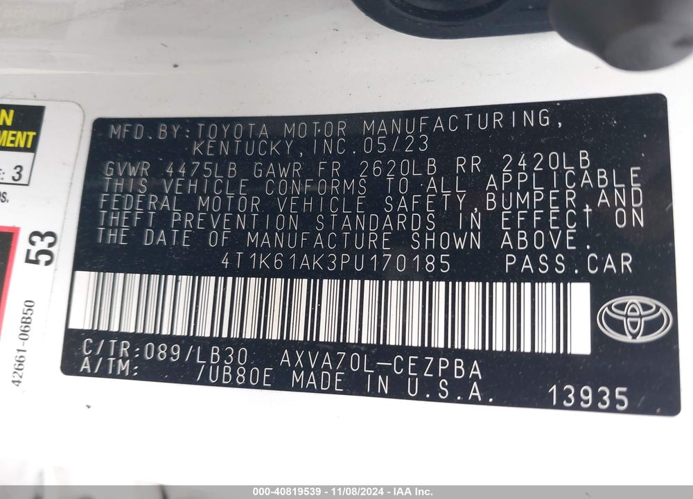 2023 TOYOTA CAMRY XSE VIN: 4T1K61AK3PU170185