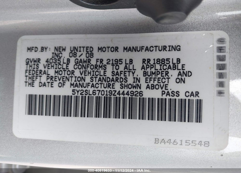 2009 PONTIAC VIBE VIN: 5Y2SL67019Z444926