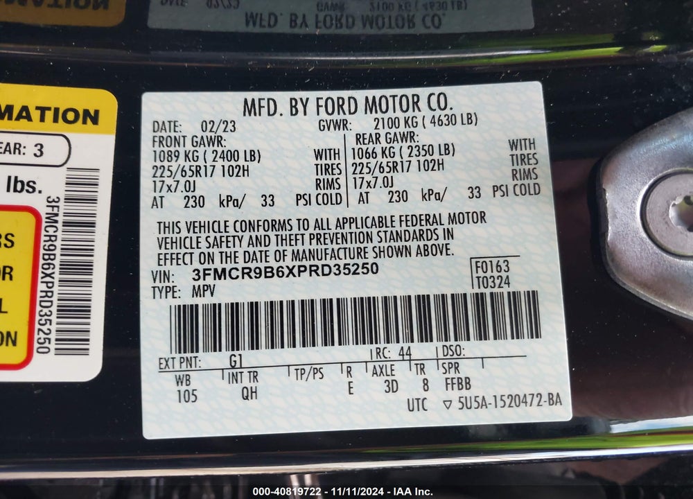 2023 FORD BRONCO SPORT BIG BEND VIN: 3FMCR9B6XPRD35250