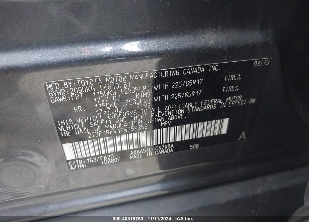 2023 TOYOTA RAV4 LE VIN: 2T3F1RFV1PW359359