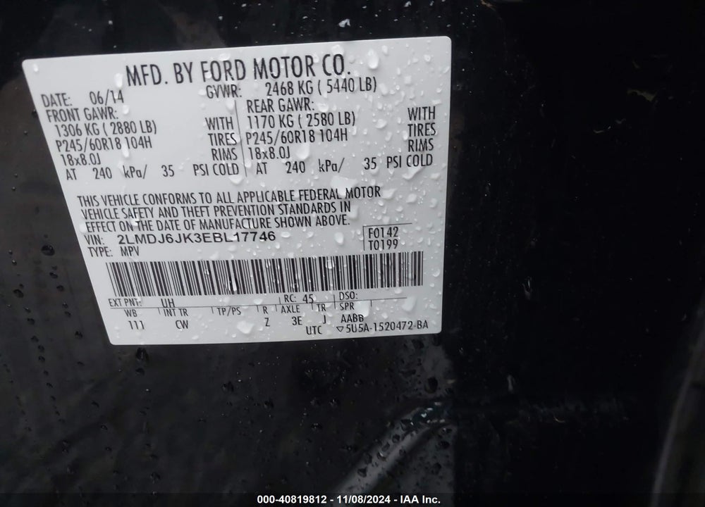2014 LINCOLN MKX VIN: 2LMDJ6JK3EBL17746
