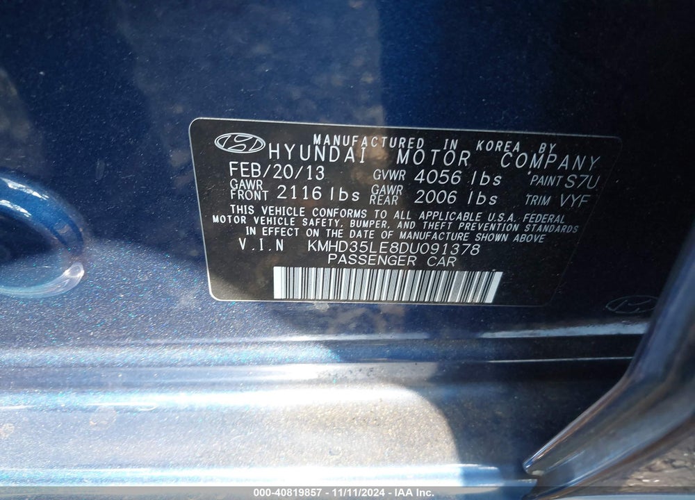 2013 HYUNDAI ELANTRA GT VIN: KMHD35LE8DU091378