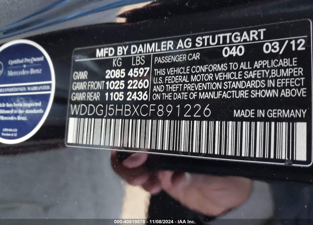 2012 MERCEDES-BENZ C 350 SPORT VIN: WDDGJ5HBXCF891226