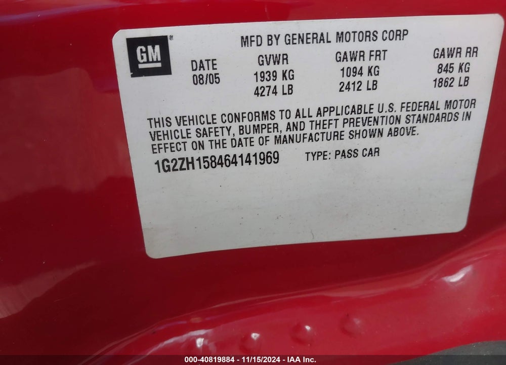 2006 PONTIAC G6 GT VIN: 1G2ZH158464141969
