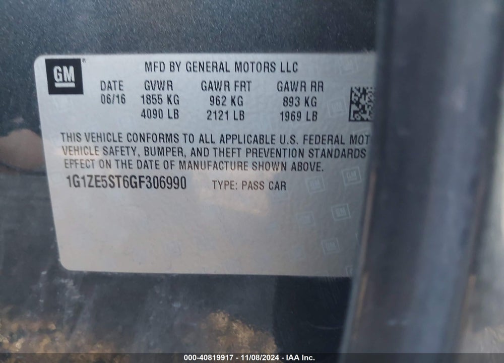 2016 CHEVROLET MALIBU 1LT VIN: 1G1ZE5ST6GF306990