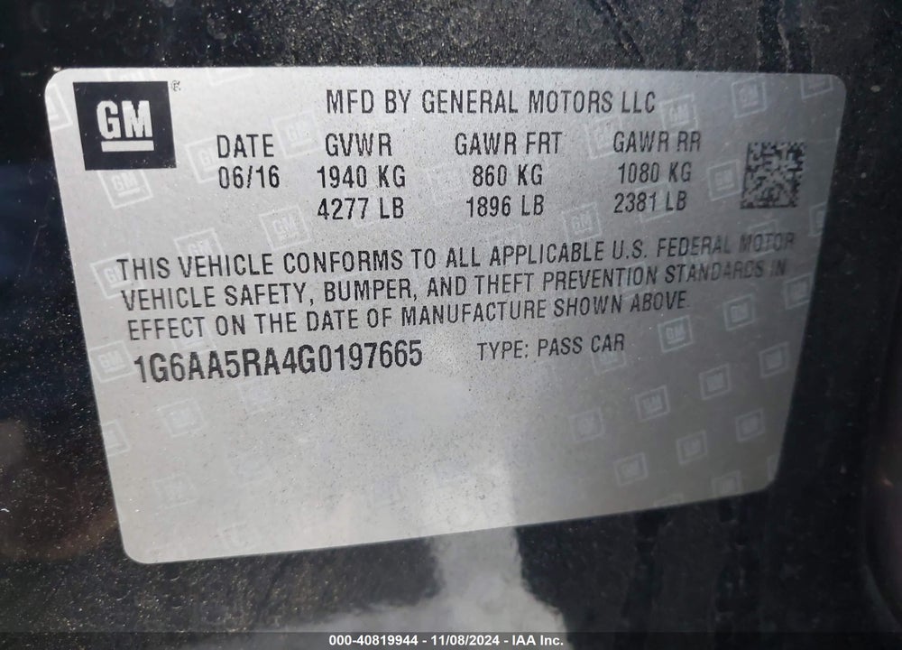 2016 CADILLAC ATS VIN: 1G6AA5RA4G0197665