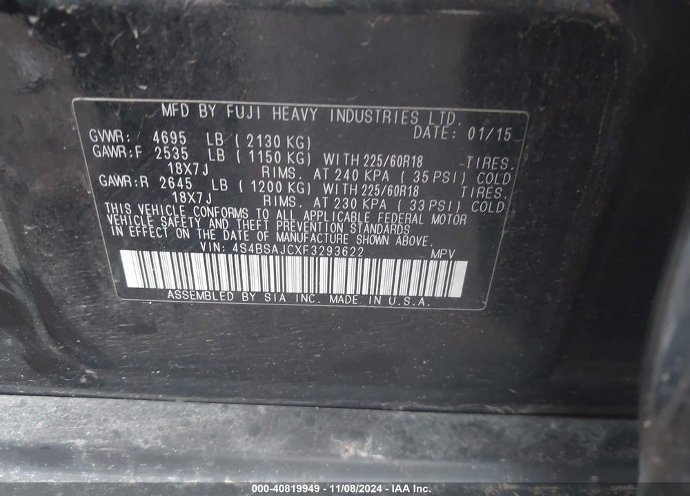 2015 SUBARU OUTBACK 2.5I LIMITED VIN: 4S4BSAJCXF3293622