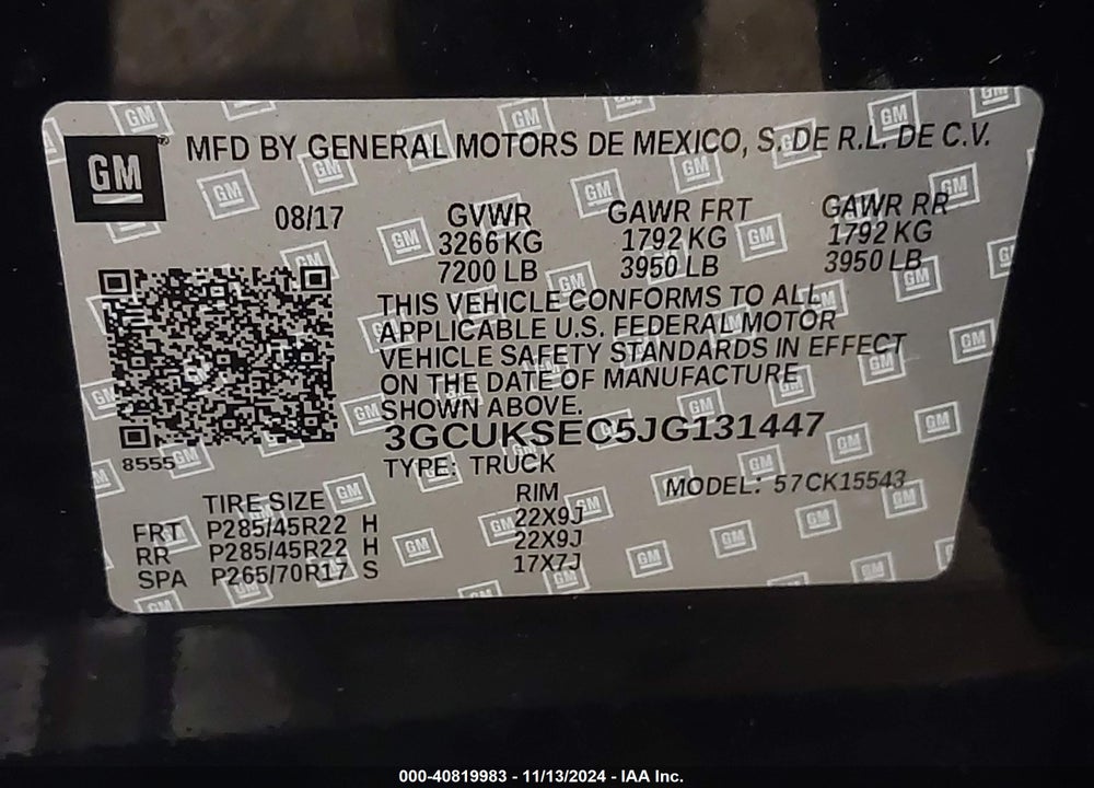 2018 CHEVROLET SILVERADO 1500 2LZ VIN: 3GCUKSEC5JG131447