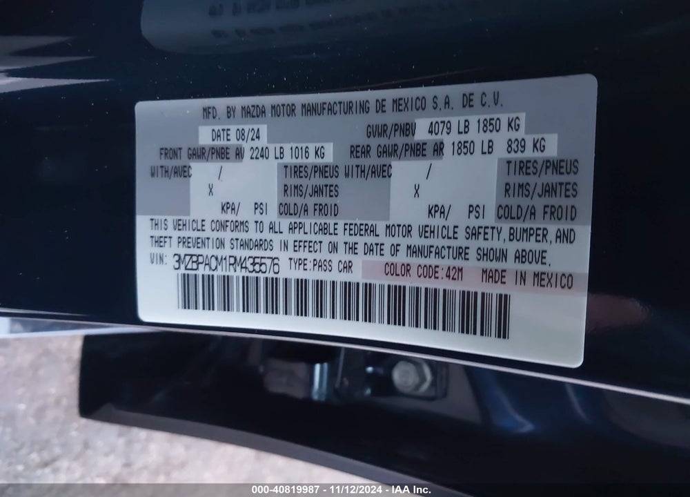 2024 MAZDA MAZDA3 VIN: 3MZBPACM1RM435576