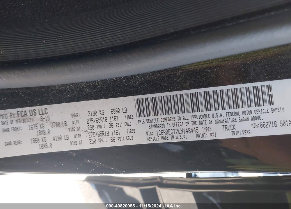 2020 RAM 1500 TRADESMAN 4X2 5'7 BOX VIN: 1C6RREGT7LN148445