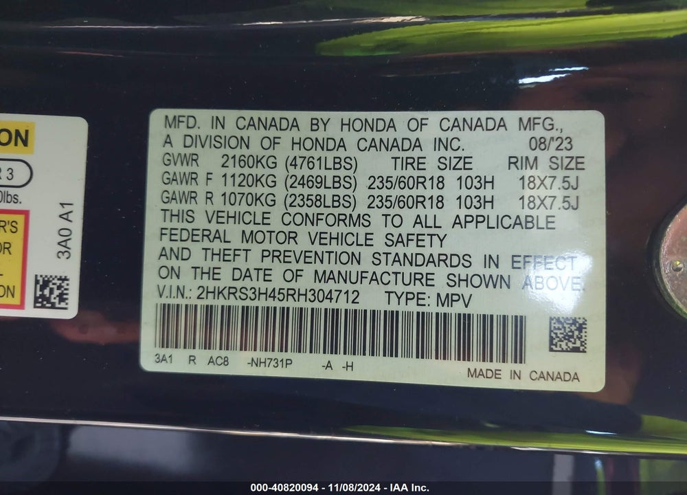 2024 HONDA CR-V EX 2WD VIN: 2HKRS3H45RH304712