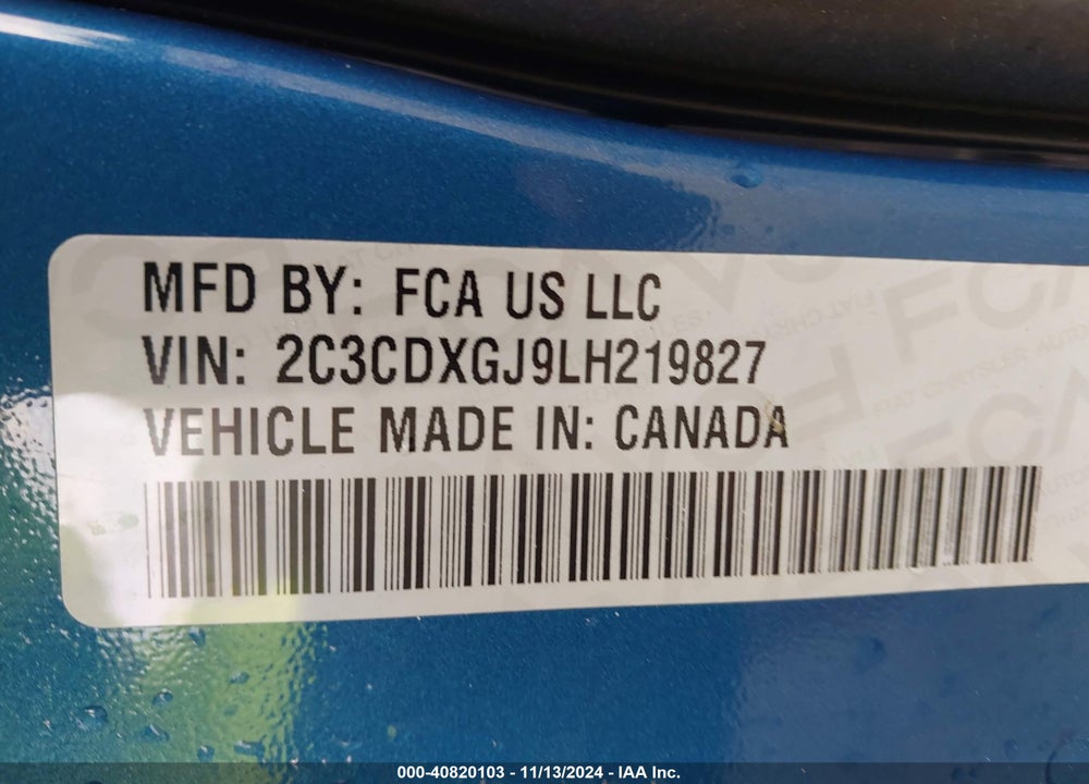 2020 DODGE CHARGER SCAT PACK RWD VIN: 2C3CDXGJ9LH219827