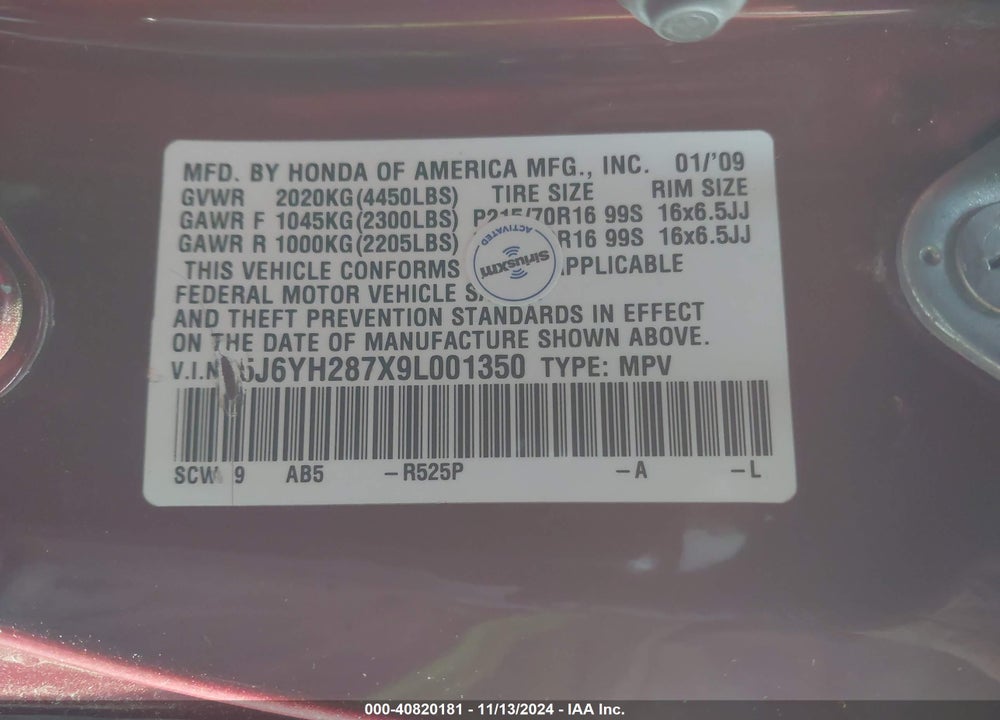 2009 HONDA ELEMENT EX VIN: 5J6YH287X9L001350