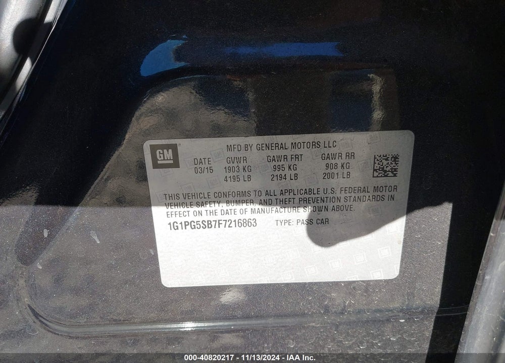 2015 CHEVROLET CRUZE LTZ VIN: 1G1PG5SB7F7216863