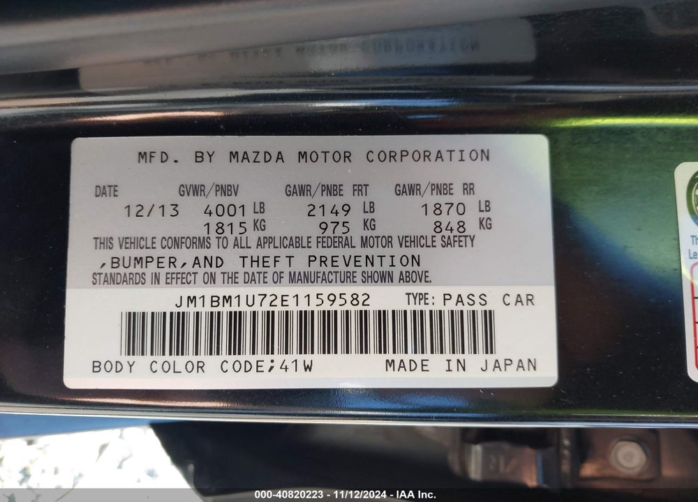 2014 MAZDA 3 I SPORT VIN: JM1BM1U72E1159582