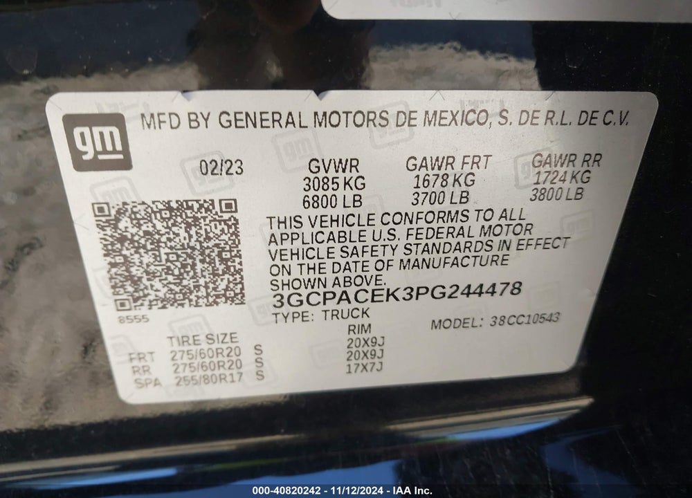 2023 CHEVROLET SILVERADO 1500 2WD SHORT BED LT VIN: 3GCPACEK3PG244478