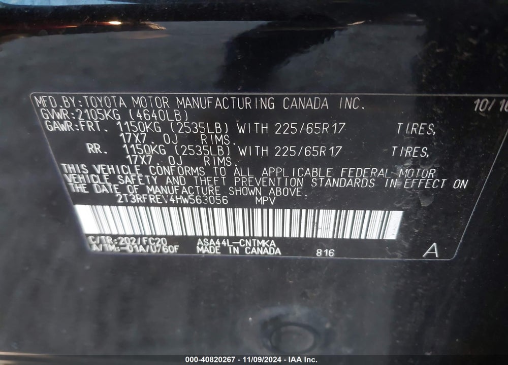 2017 TOYOTA RAV4 XLE VIN: 2T3RFREV4HW563056