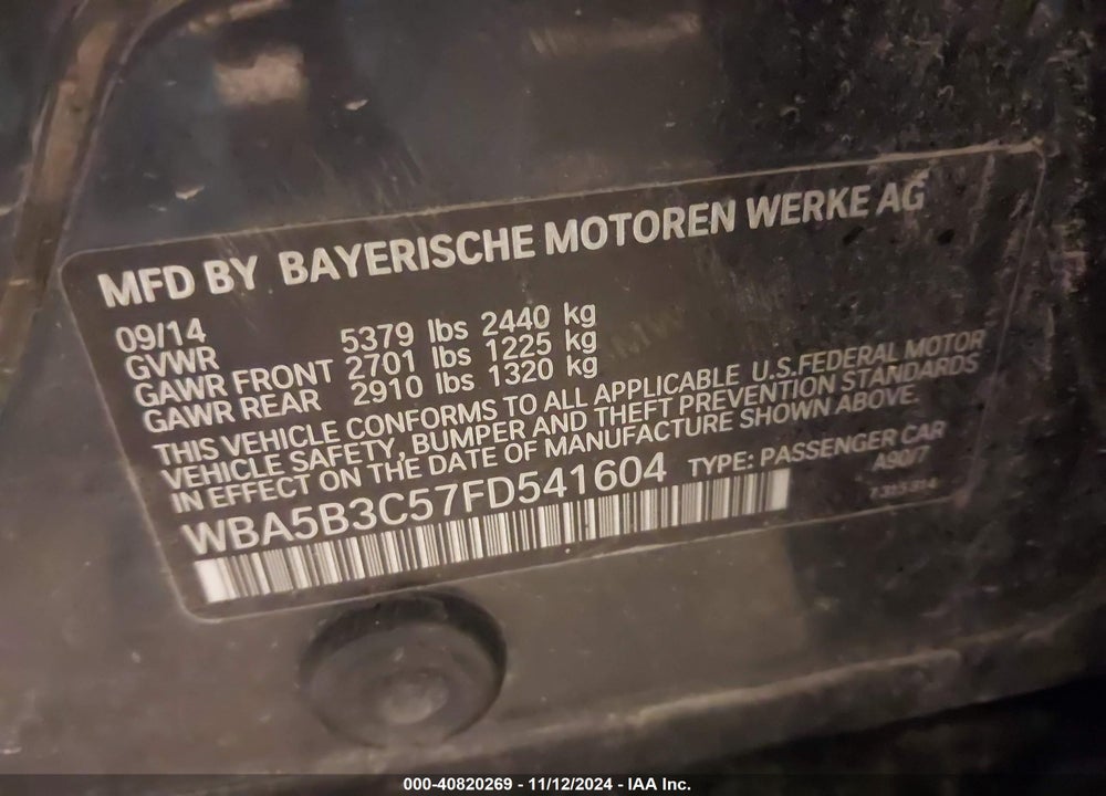 2015 BMW 535I XDRIVE VIN: WBA5B3C57FD541604