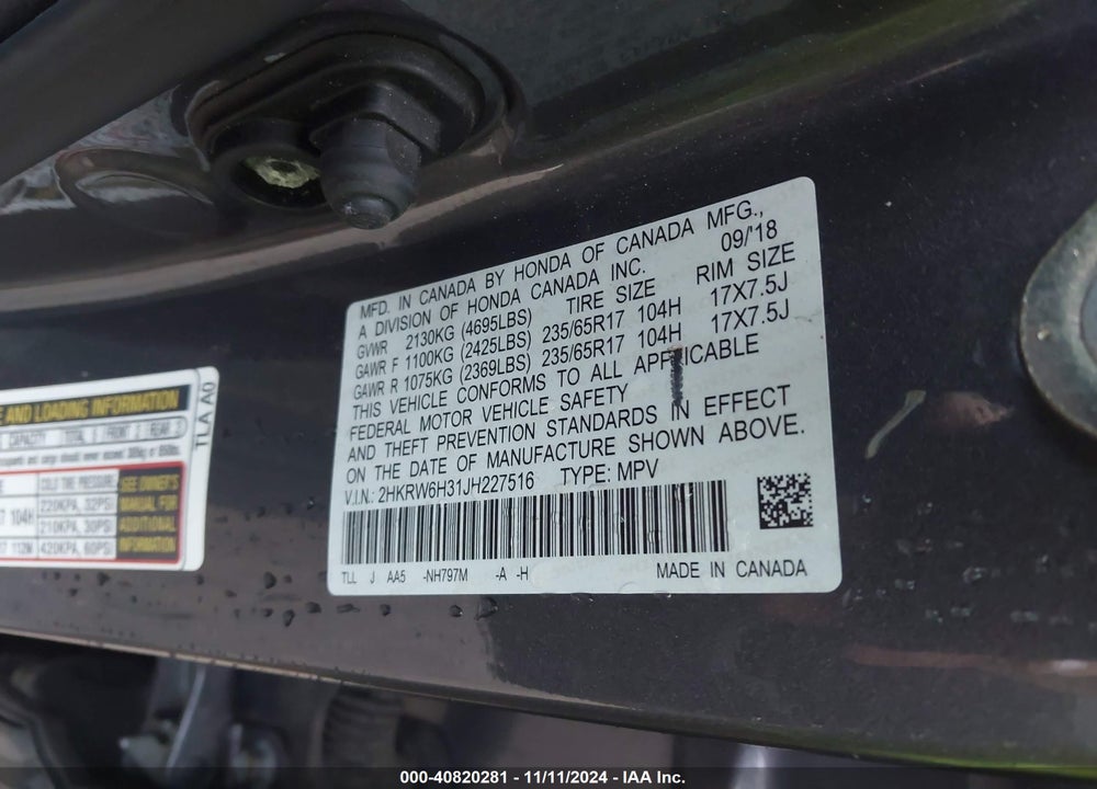 2018 HONDA CR-V LX VIN: 2HKRW6H31JH227516