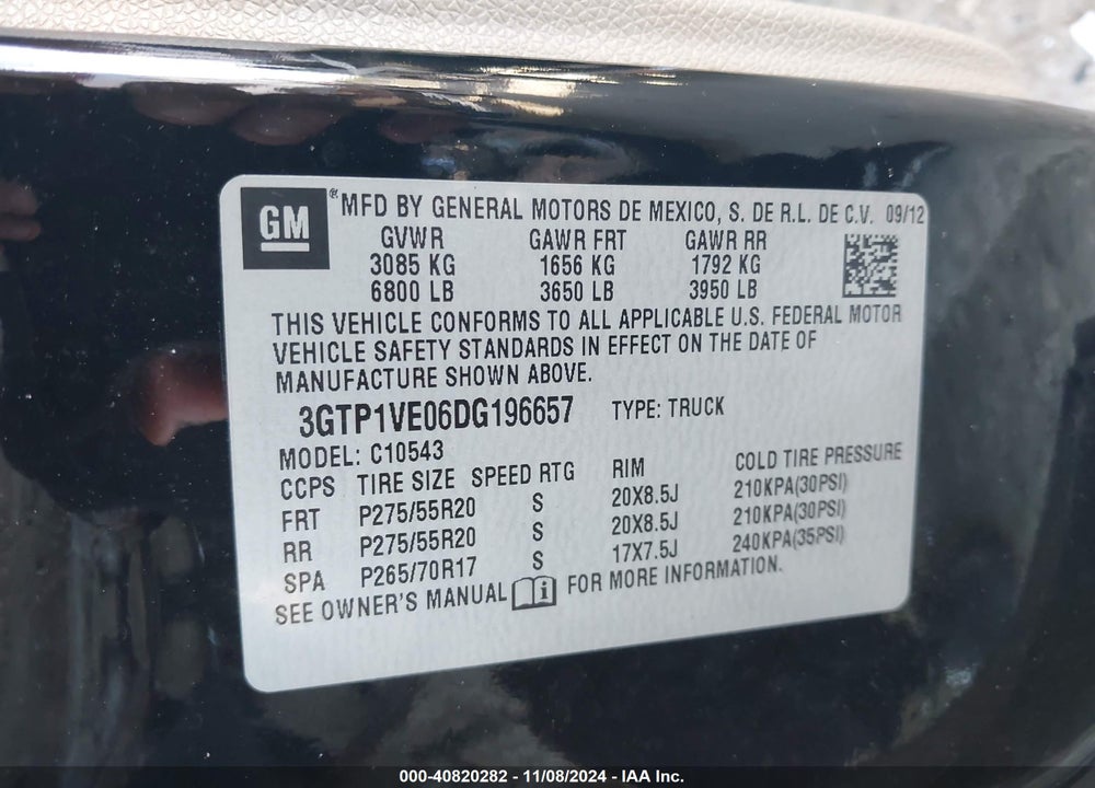 2013 GMC SIERRA 1500 SLE VIN: 3GTP1VE06DG196657