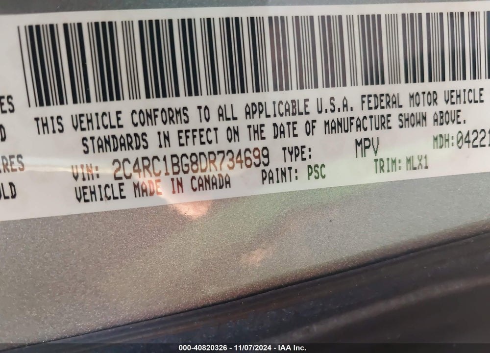 2013 CHRYSLER TOWN & COUNTRY TOURING VIN: 2C4RC1BG8DR734699