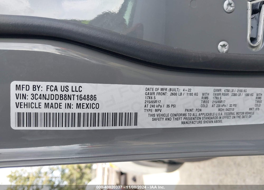 2022 JEEP COMPASS TRAILHAWK 4X4 VIN: 3C4NJDDB8NT164886