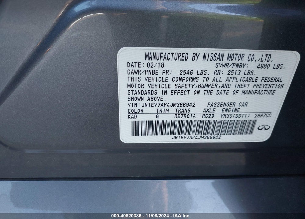 2018 INFINITI Q50 3.0T LUXE VIN: JN1EV7AP4JM366942