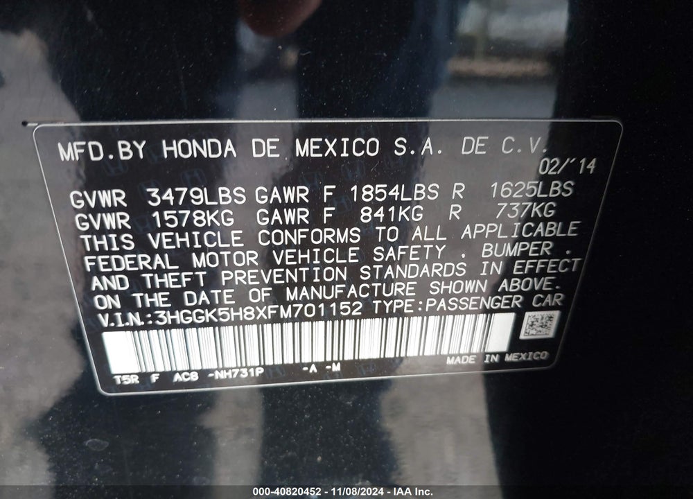 2015 HONDA FIT EX/EX-L VIN: 3HGGK5H8XFM701152